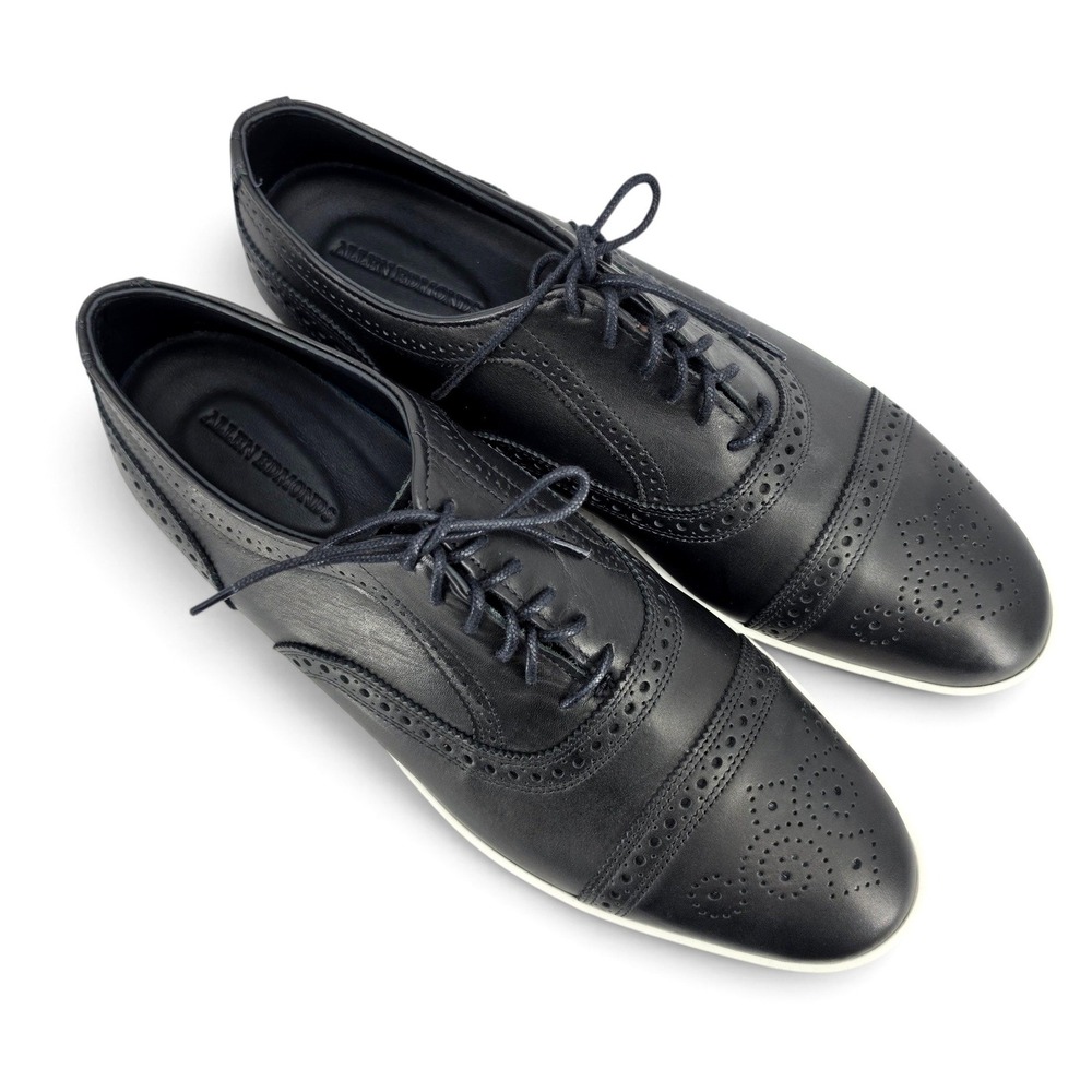 Allen Edmonds Strand Sneakers Black Leather Wingtip Oxford Shoes Mens 10 New - Picture 2 of 7